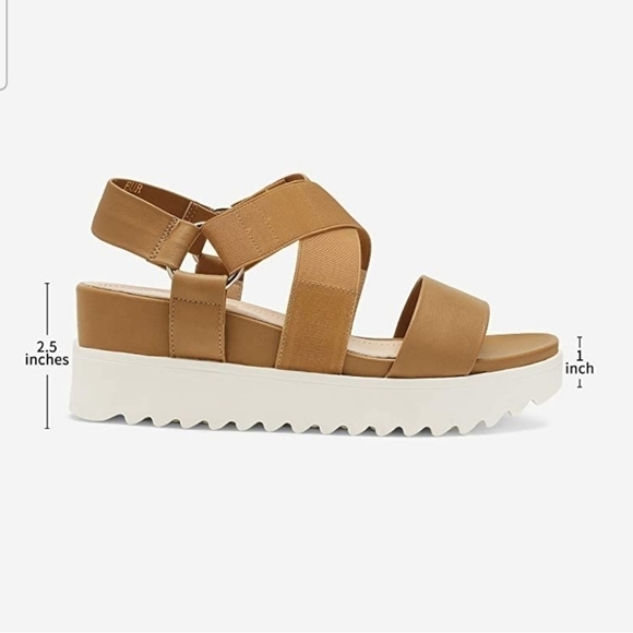 DREAM PAIRS Women’s Open Toe Platform Wedge Sandals, Tan Colored, Sz 8 - Picture 2 of 5